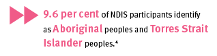 9.6 per cent of NDIS participants identify as Aboriginal peoples and Torres Strait Islander peoples